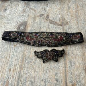 Vintage Morgan Taylor Black and Red Beaded Belt Set with hair barrette